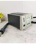 861DW 1000W Soldering Station With Hot Air Rework unit, temperature display, magnetic stand visible, shown on a table.