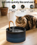 Cat Water Fountain With Copper Faucet, 71oz 2.1L Automatic Pet Hydration Dispenser next to a cat on wooden floor
