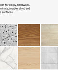Various surface textures including hardwood, tile, and marble, highlighting compatibility with Top Shelf Commercial Dust Mop And Floor Sweeper With Adjustable Handle That Sucks Up Fine Dust And Debris On Hardwood Tile Concrete For No Sweat Professional Cleanup.