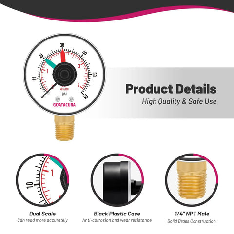 0 To 60 Psi Bar Pool Filter Pressure Gauge With 2 Inch Dial And One Quarter Inch Npt Lower Mount, product details view