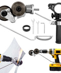 Electric Drill Plate Cutter Attachment For Cutting Metal Plates 0.8mm Capacity with tools, handle, and drill installation view