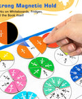 Hand placing orange magnetic tile on whiteboard; Fraction Playbook For Kids With Tiles And Circles Hands On Montessori Style Math Manipulatives