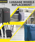 Collage of suitcases showcasing Universal Luggage Wheels Replacement Kit For Spinner Suitcases 360 Degree Rotating Caster Set.