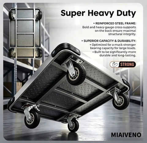2600 Pound Capacity Steel Platform Cart With 43 By 26 Inch Flatbed Heavy Duty Industrial Moving Dolly With 6 Inch Fixed And Swivel Brake Wheels A Real Warehouse Workhorse For Inventory Tools And Equipment, underside view