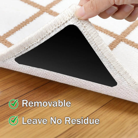 Rug Corner Grippers 8 Pack Triangular Non Slip Tape To Keep Area Rugs Stay Put On Hardwood Floors Reusable Double Sided Carpet Tape For Edges Easy To Trim For Custom Shapes No Damage To Flooring