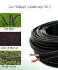 Low Voltage Landscape Lighting Wire 14 AWG 2 Conductor 100 Ft Black Waterproof Direct Burial Copper Cable Outdoor
