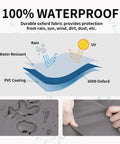 Diagram of Outdoor Sofa Cover Heavy Duty Patio Furniture Loveseat Couch Bench Cover Windproof Durable Waterproof 70 Inch Wide By 38 Inch Deep By 35 Inch High Gray And Dark Gray Weatherproof Shield showcasing waterproof and UV resistant features with 600D oxford material close-up.