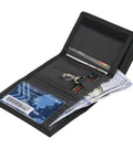 Open RFID Blocking Canvas Wallet For Men And Women, Camouflage Trifold, showing organized cards, cash, and ID window