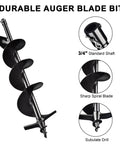 6 Inch Earth Auger Drill Bit For Planting With 31.5 Inch Depth Reach features 3/4 in shaft, spiral blade for patio and garden use