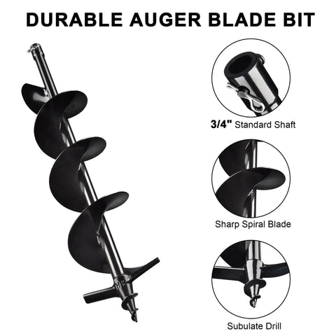 6 Inch Earth Auger Drill Bit For Planting With 31.5 Inch Depth Reach features 3/4 in shaft, spiral blade for patio and garden use