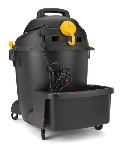 Beast Mode Heavy Duty 12 Gallon Wet Dry Vac for Jobsite Garage and Home Cleanup showing rear cord storage and detachable bin