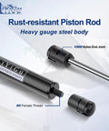 Heavy Duty Gas Strut Lift Support 40 Lbf Force 12 Inch Extended 7.5 Inch Compressed 2 Pack showcasing rust-resistant piston rod.