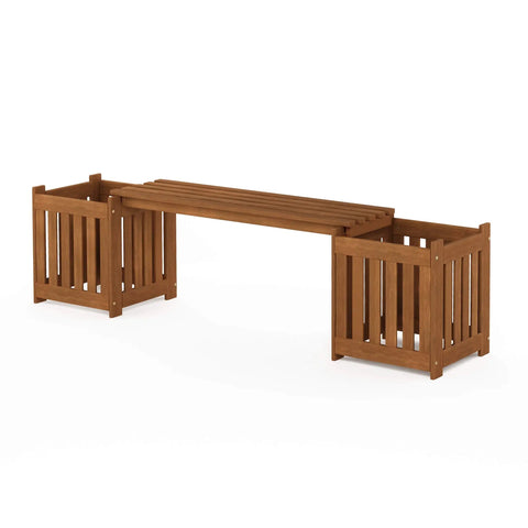 Two In One Planter Bench Set With Premium Hardwood Planters Outdoor Garden Bench For Patio Porch Balcony Or Backyard Two 15.8 Inch Square Boxes Connected By A 40.5 Inch Seat Create A Space Saving Versatile Floral Display