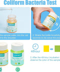 Coliform Bacteria Test kit showing instructions to pour water sample, shake bottles, and observe results for safe water testing.