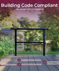 Horizontal Metal Deck Railing For Flat Surfaces, 4 Ft Wide Black Straight Handrail displaying height dimensions in outdoor setting