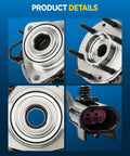 Front wheel hub bearing assembly with ABS for six-lug wheels, silver metal.