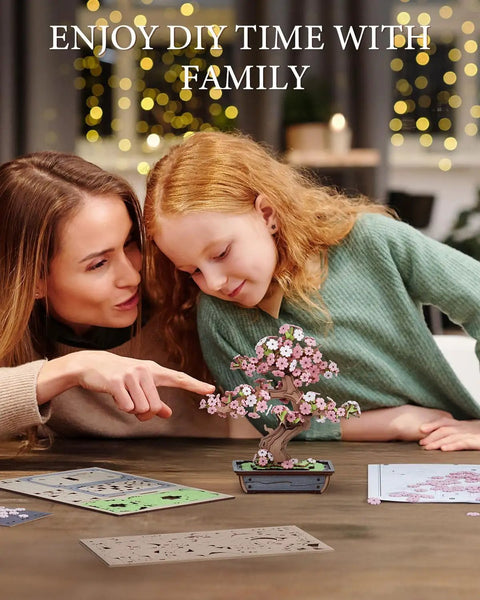 3D Puzzle Kit For Adults Sakura Bonsai Cherry Blossom Wooden Flower Craft Set For DIY Lovers Build A Dope Bonsai Tree Perfect Gift For Mothers Day Christmas Or Birthday, family building wooden cherry blossom model