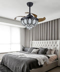Ceiling Fan with Light Retractable Blades 6 Speeds Modern 2200LM for in stylish bedroom with crystal details.