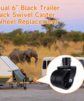 XIANGZI dual 6-inch black trailer jack wheel replacement with pin, close-up view