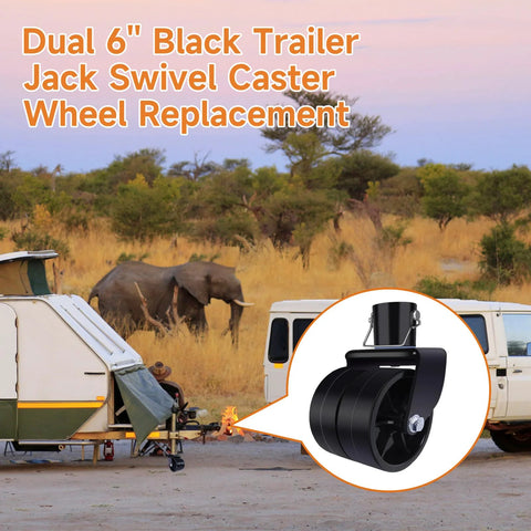 XIANGZI dual 6-inch black trailer jack wheel replacement with pin, close-up view
