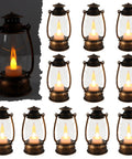 12 Pack Mini Lanterns With Flickering LED Candles, 6 Inch Vintage Western Lanterns for Table Centerpieces, brown