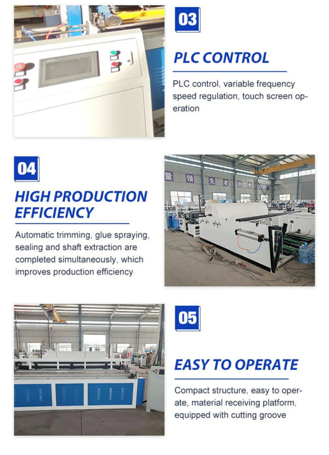 Level Up Your Tissue Business Game With This Rock Solid Heavy Duty Commercial Toilet Paper Rewinder Machine And Complete Production Line featuring PLC control and efficient operation.