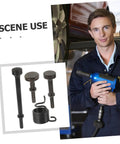 Mechanic using Air Hammer Chisel Set Kit for beefy, heavy duty drilling and chiseling with drift pins and rivet bits in auto body shop.