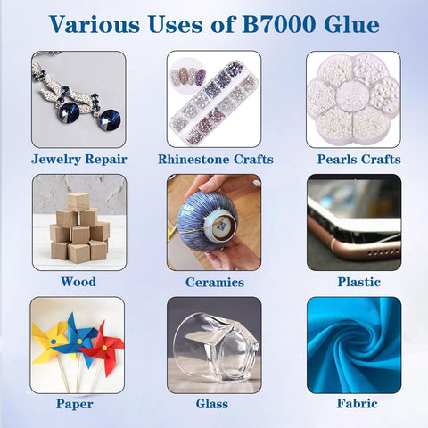 Various uses of Clear B7000 Glue Kit With Precision Tip 110Ml All In One Multipurpose Adhesive for crafts and repairs