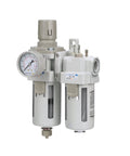 Workhorse Piggyback Half Inch NPT Air Filter Regulator Lubricator Combo with gauge and poly bowl