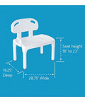 Universal Tub Transfer Bench Bath Seat With Backrest And Adjustable Legs For Left Or Right Hand Entry dimensions shown