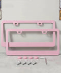 Dope Two Pack Matte Cherry Baby Pink License Plate Frames Made From Stainless Steel For Cars With Screw Caps Rust Proof