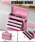 3-Drawer Metal Tool Box With Locking Mechanism And EVC Liners, Pink Finish, Heavy-Duty Steel Construction For Garage, Workshop Or Home Use