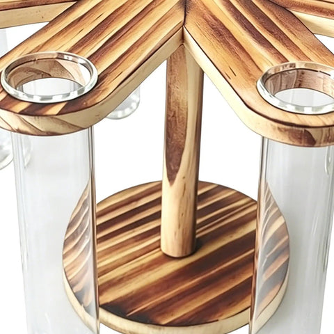 Wooden base of Eight Tube Wood Stand Glass Test Tube Planter Set With Hydroponic Water Station For Indoor Garden Desk Decor