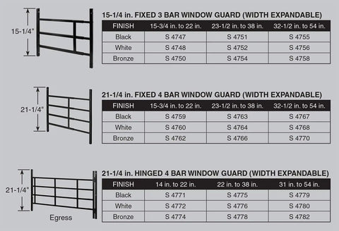 Carbon Steel Fixed 4 Bar Window Grill Guard For Home Security And Kid Safe Protection, Adjustable From 23.5 Inches To 38 Inches
