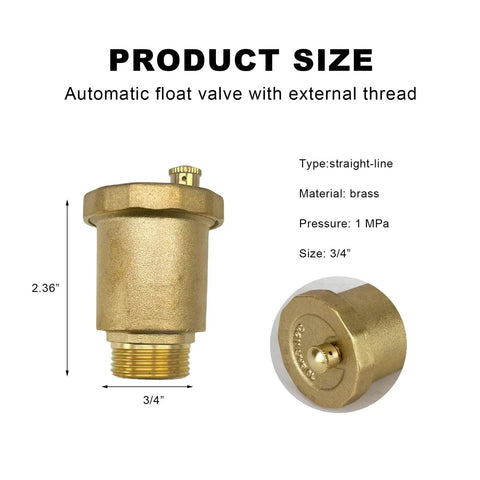 Brass Automatic Float Valve With Half Inch NPT Thread Air Bleed Vent For Hot Water Radiators And Boilers, Built To Last
