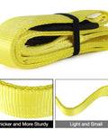 Heavy Duty 3 Inch By 4 Foot Nylon Flat Eye Lifting Sling Strap With Three Hitches In One Two Ply Polyester 9000 Lb Vertical, folded yellow sling