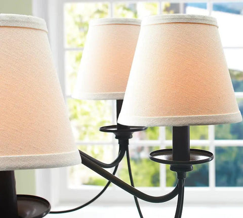 Set Of 6 Linen Drum Chandelier Lamp Shades For Ceiling Pendants, Clip On Hardback, 3 Inch Top, 6 Inch Bottom, 5 Inch High