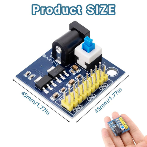 Five Pack Do It All DC-DC Power Modules For 12V To 3.3V And 5V Conversion With Triple Outputs 3.3V 5V And 12V Pass Through 800mA Max Input 6 12V Dual Sided PCB Great For DIY Electronics Prototyping Projects