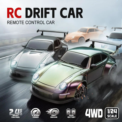 Drift Ready 1:24 Scale RC Car With LED Lights, 2.4GHz 4WD High Speed Remote Control Vehicle drifting on track