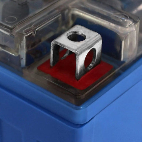 Close-up of battery terminal on 12V Gel Battery YTX9-BS for Honda EU3000 Generator 2000-2011, 8Ah, 135 CCA