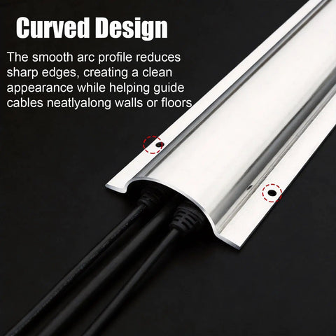 Stainless Steel Cable Cover For Ceiling Wall And Floor Paintable Cable Management Channel With Perforated Installation 79 Inch Long By 4.5 Inch Wide Heavy Duty Wire Protector For Home Office And Entertainment Rooms showing curved design with cables inside