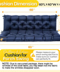 Blue Memory Foam Porch Swing Cushion For Outdoor Patio 60 Inch By 40 Inch Two To Three Seater With Headrest All Weather Super Cozy Plush Support Replacement Cushion For Swing Chair