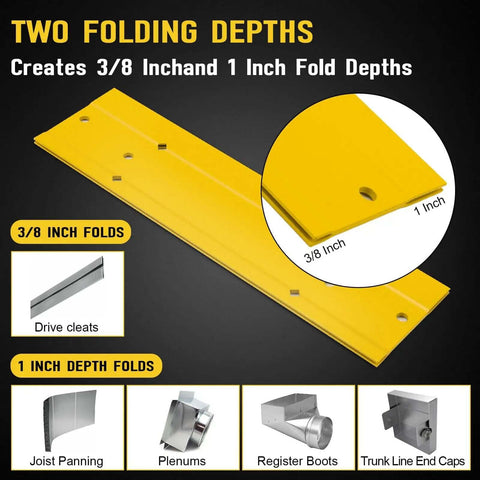 Beast 12 Inch Sheet Metal Folding Tool showing 3/8 and 1 inch fold depths for HVAC duct work and metal bending.