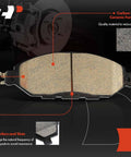 Front view of ceramic brake pad from 12.6 Inch Front Drilled And Slotted Disc Brake Rotors With Ceramic Pads Kit, showing chamfers and slots.