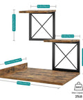 Compact Desk Shelf Organizer Three Tier Storage Riser For Small Desks Rustic Brown Black Finish with dimensions shown