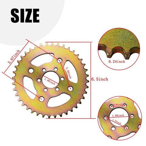 40T 6 Hole Rear Sprocket For 420 Chain with size dimensions for Coleman CT100U CC100X RB100 B100 Baja Doodle Bug DB30 mini bikes