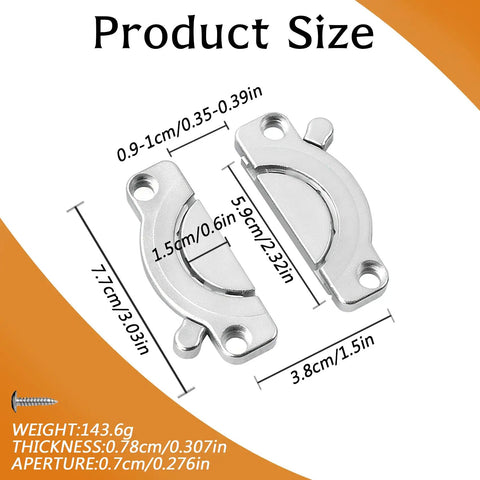 Dimensions of 4 Piece Rock Solid Heavy Duty Table Latches Zinc Alloy Buckle Locks for Furniture Connectors and Desk Stabilizers.
