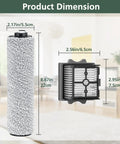 Floor One S5 Combo Replacement Brush Rollers And HEPA Filters Kit dimensions with brush roller and HEPA filter size details