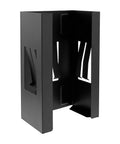 Black steel Wall Mount Glove Holder And Dispenser With Magnetic Fit, Universal Tissue Box Holder showing open spring mechanism.