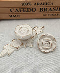 European Style Rose Cabinet Knob Set With Backplates 102mm Vintage Zinc Alloy Flower Drawer Pulls Ivory White Gold Edge